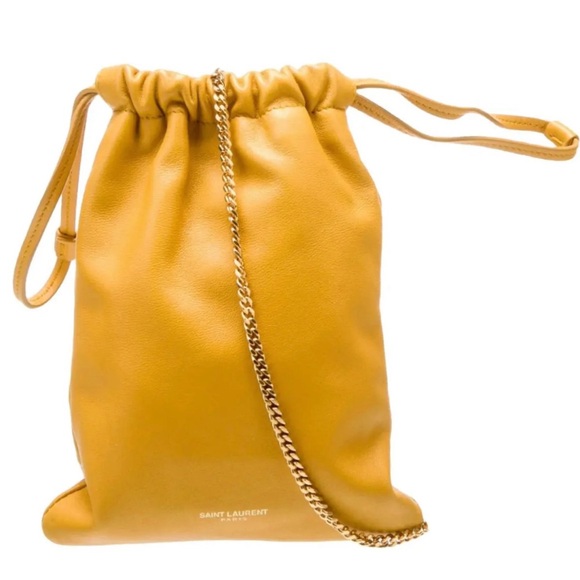 AUTH Saint Laurent Leather Mini Drawstring Bucket Shoulder Bag - Picture 1 of 10